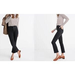Madewell Womens Cali Demi-Boot Jeans Black High Rise Buttonfly Stretch AA897 28